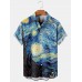 Men's Hawaiian Vintage Van Gogh Starry Night Short Sleeve Shirt