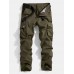 Mens Solid Color Multi Pocket Zipper Fly Mid Waist Casual Pants