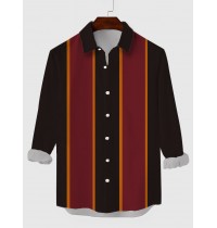 Retro Red And Brown Printing Men's Long Sleeve Shirt