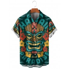 Hawaiian Tiki Havaino Print Short Sleeve Shirt